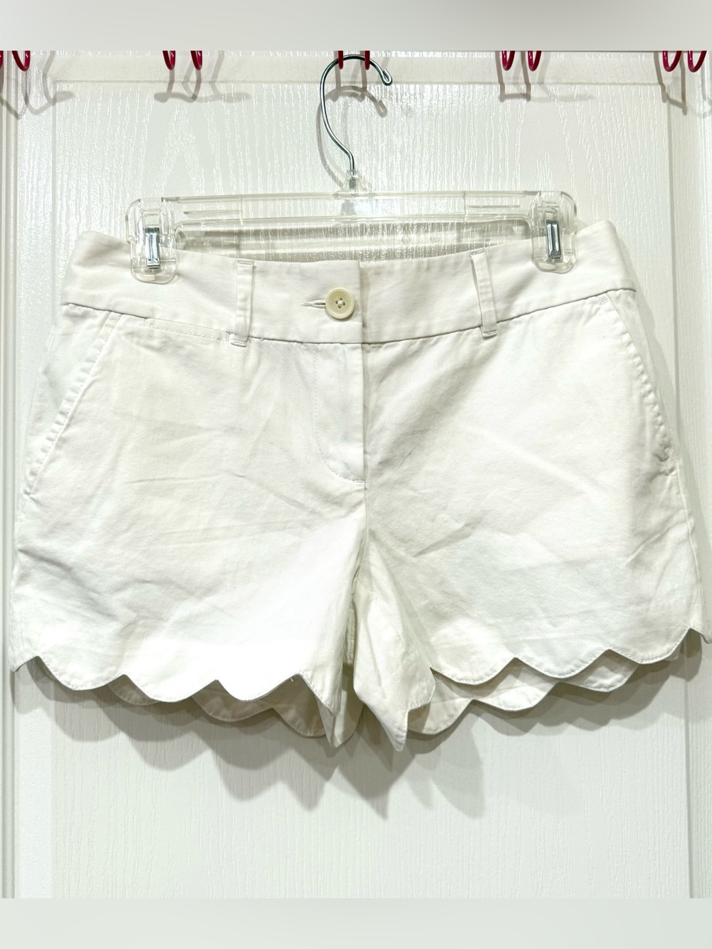 LOFT White Scallop Hem Cotton Bermuda Shorts
